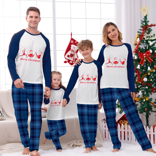 Christmas Matching Family Pajamas Santa Claus Working Out Blue Pajamas Set