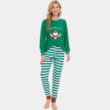 Christmas Matching Family Pajamas Ho Ho Ho Santa Claus Green Stripes Pajamas Set
