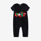 Christmas Matching Family Pajamas Snowman Love Slogan Seamless Reindeer Black Pajamas Set