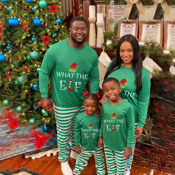 Christmas Matching Family Pajamas What The Elf Green Stripes Pajamas Set