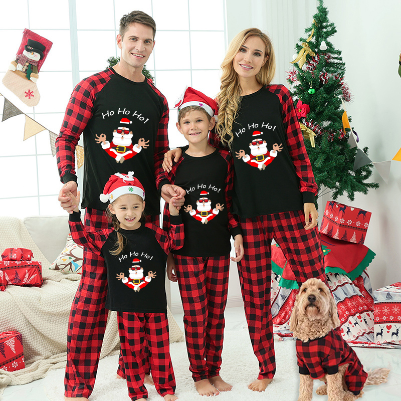 Christmas Matching Family Pajamas Ho Ho Ho Funny Santa Claus Black Pajamas Set