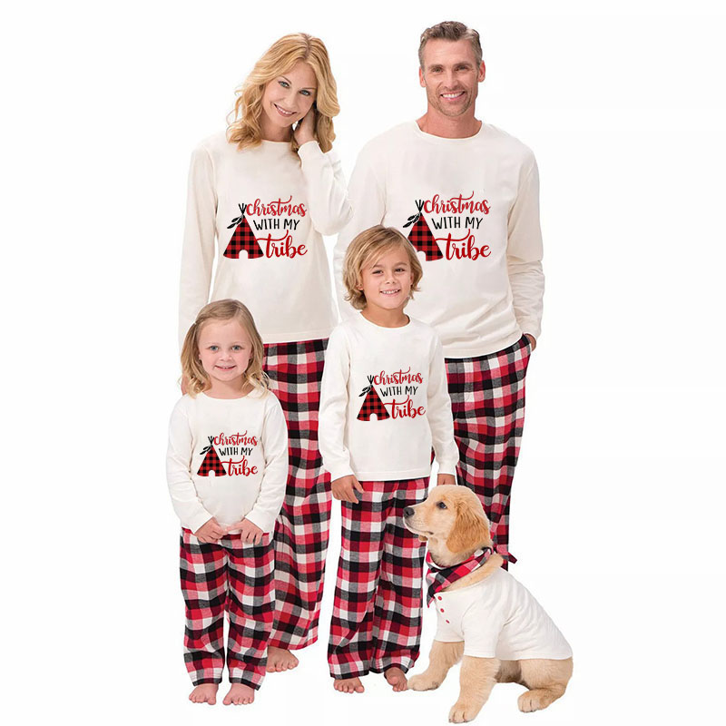 Christmas Matching Family Pajamas Christmas With My Tribe White Pajamas Set