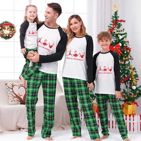 Christmas Matching Family Pajamas Santa Claus Working Out Green Pajamas Set