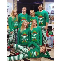 Christmas Matching Family Pajamas Elf Squad Green Stripes Pajamas Set