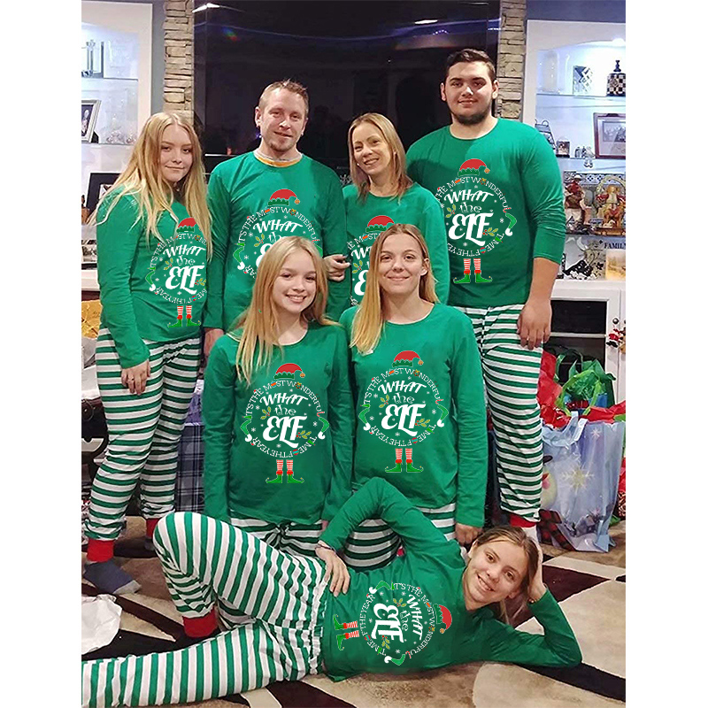 Christmas Family Matching Pajamas It's Most Wonderful Time Of Year ELF Christmas Green Stripes Pajamas Set