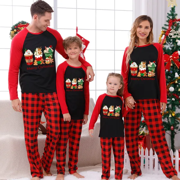 Christmas Matching Family Pajamas Ice Cream Shake Black And Red Pajamas Set