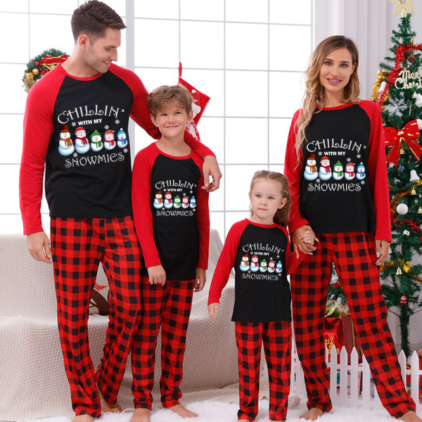 Christmas Matching Family Pajamas Chill In With My Snowmies Black And Red Pajamas Set