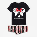 Christmas Matching Family Pajamas Cartoon Mouse With Christmas Hat Seamless Reindeer Black Pajamas Set