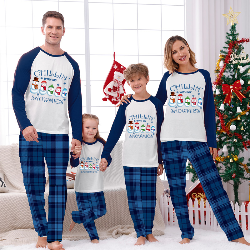 Christmas Matching Family Pajamas Chill In With My Snowmies Blue Pajamas Set