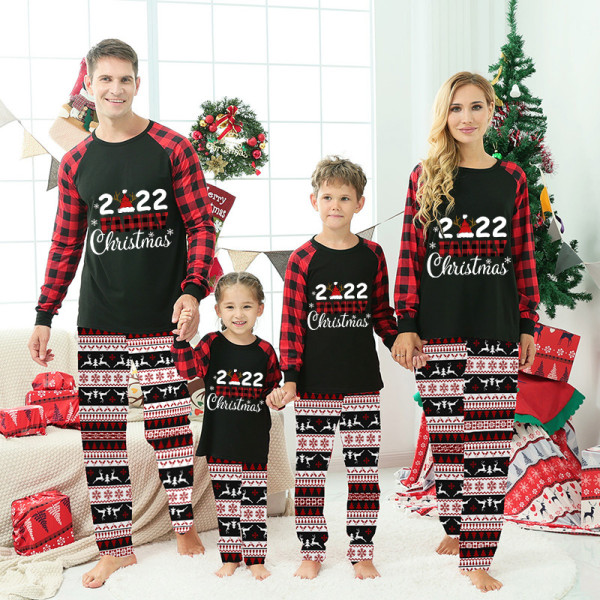 Christmas Matching Family Pajamas 2022 Family Christmas Hat Seamless Reindeer Black Pajamas Set