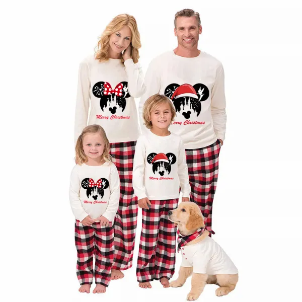 Christmas Matching Family Pajamas Cartoon Mouse With Christmas Hat White Pajamas Set