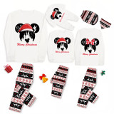 Christmas Matching Family Pajamas Cartoon Mouse With Christmas Hat Seamless Reindeer White Pajamas Set