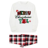 Christmas Matching Family Pajamas Merry Christmas Y‘all with Hat White Pajamas Set