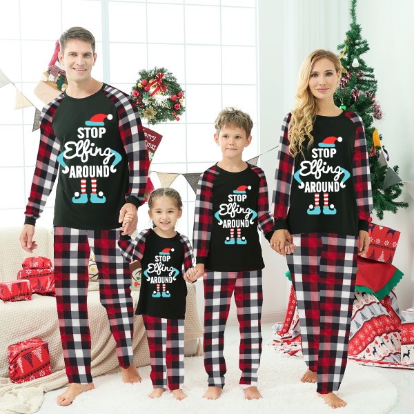 Christmas Matching Family Pajamas Stop Elf Around Red White Black Short Pajamas Sets
