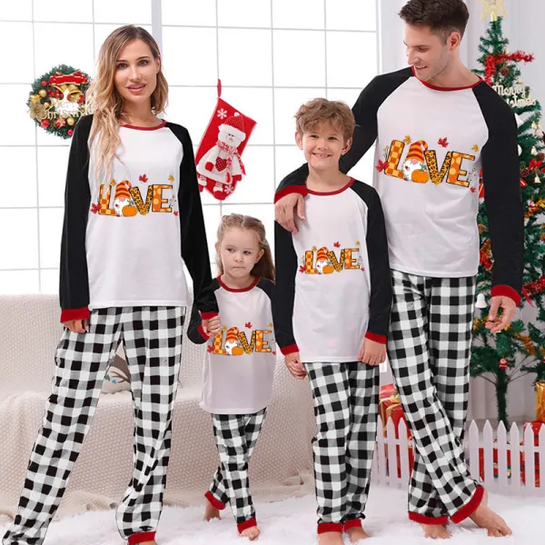 Thanksgiving Day Matching Family Pajamas Love Gnome Maples White Pajamas Set