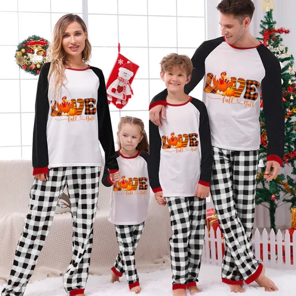 Thanksgiving Day Matching Family Pajamas Love Turkey Fall Y’all White Pajamas Set