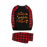 Thanksgiving Day Matching Family Pajamas Thankful Grateful Blessed Hearts Maples Black Pajamas Set