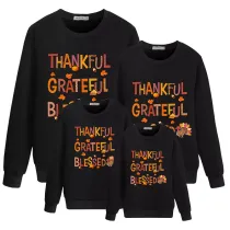 Family Thanksgiving Day Multicolor Matching Sweater Thankful Grateful Blessed Pullover Hoodies