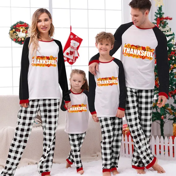 Thanksgiving Day Matching Family Pajamas Sunflowers Thanksful White Pajamas Set