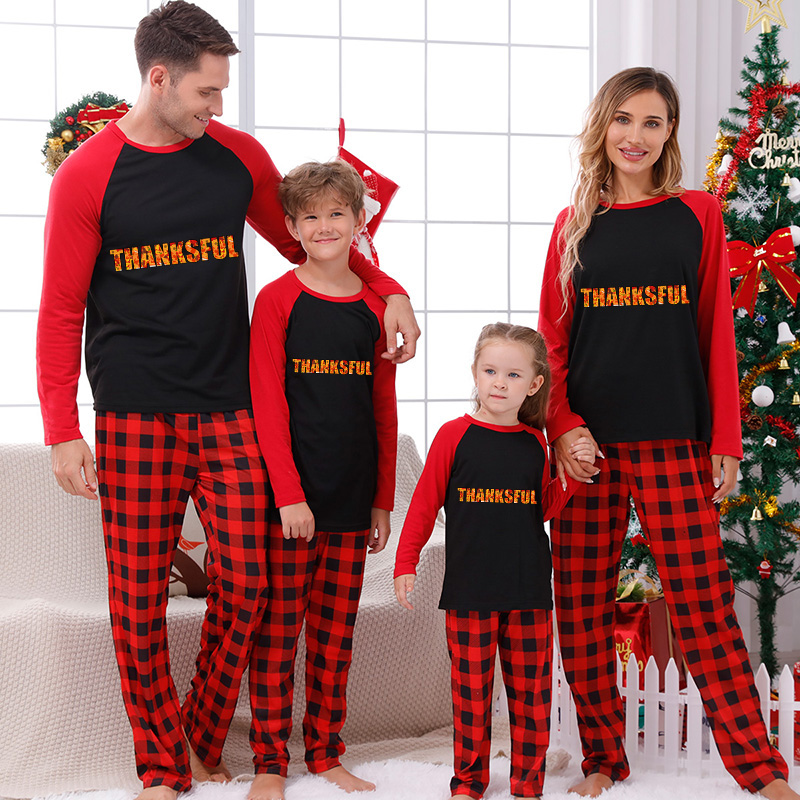 Thanksgiving Day Matching Family Pajamas Maples Thanksful Red Pajamas Set