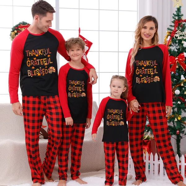 Thanksgiving Day Matching Family Pajamas Thankful Grateful Blessed Red Pajamas Set