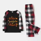 Thanksgiving Day Matching Family Pajamas Thankful Grateful Blessed Hearts Maples Black And Red Plaids Pajamas Set
