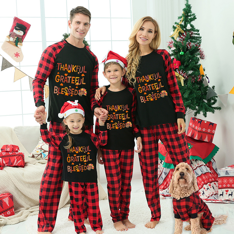 Thanksgiving Day Matching Family Pajamas Thankful Grateful Blessed Black Pajamas Set