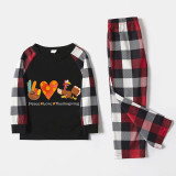 Thanksgiving Day Matching Family Pajamas Peace Love Thanksgiving Turkey Black And Red Plaids Pajamas Set
