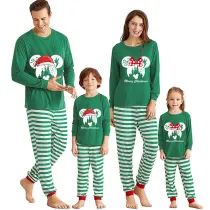 Christmas Matching Family Pajamas Cartoon Mouse With Christmas Hat Green Stripes Pajamas Set
