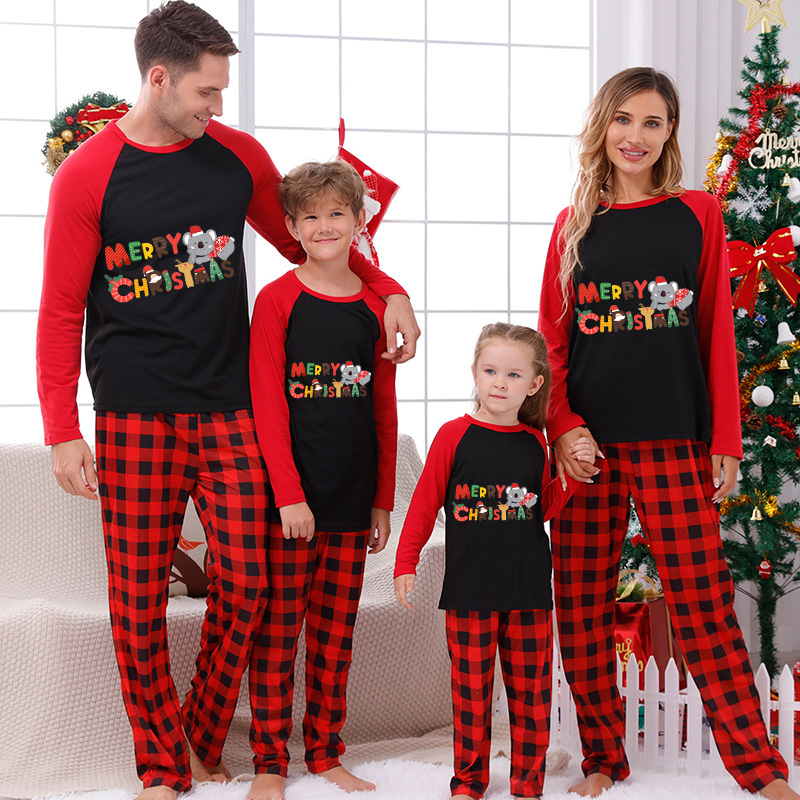 Christmas Matching Family Pajamas Merry Christmas Koala Black And Red Pajamas Set