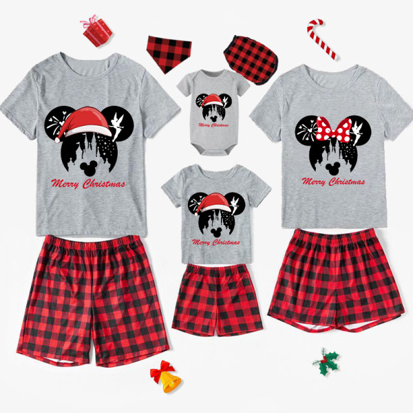 Christmas Matching Family Pajamas Cartoon Mouse With Christmas Hat Gray Pajamas Set