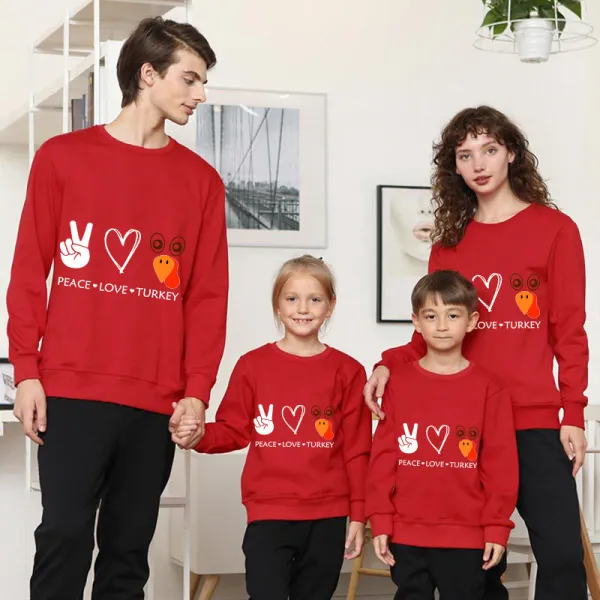 Family Thanksgiving Day Multicolor Matching Sweater Peace Love Turkey Pullover Hoodies