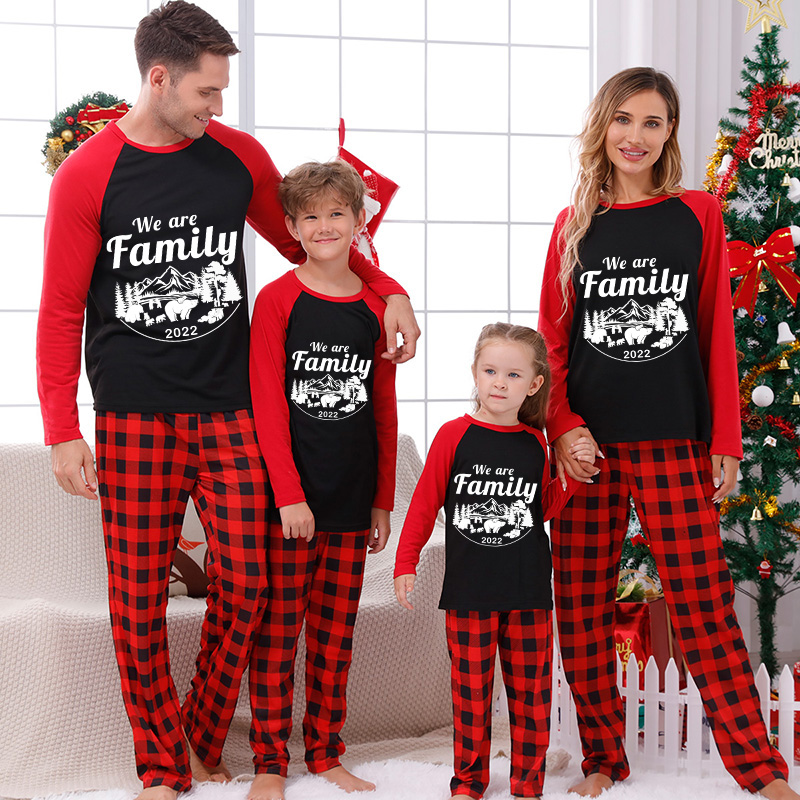 2022 Christmas Matching Family Pajamas Christmas Exclusive Design We are Family Polar Bear Black And Red Pajamas Set
