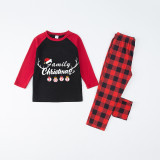 2022 Christmas Matching Family Pajamas Christmas Family Christmas Antler Black And Red Pajamas Set