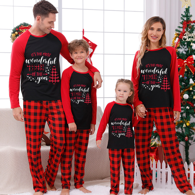 Christmas Matching Family Pajamas It's The Most Wonderful Time Of The Year Tree Black And Red Pajamas Set
