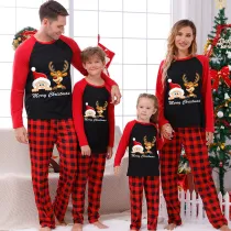 Christmas Matching Family Pajamas Deer With Santa Claus Black And Red Pajamas Set