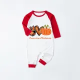 Thanksgiving Day Matching Family Pajamas Peace Love Thanksgiving Pumpkin White Pajamas Set