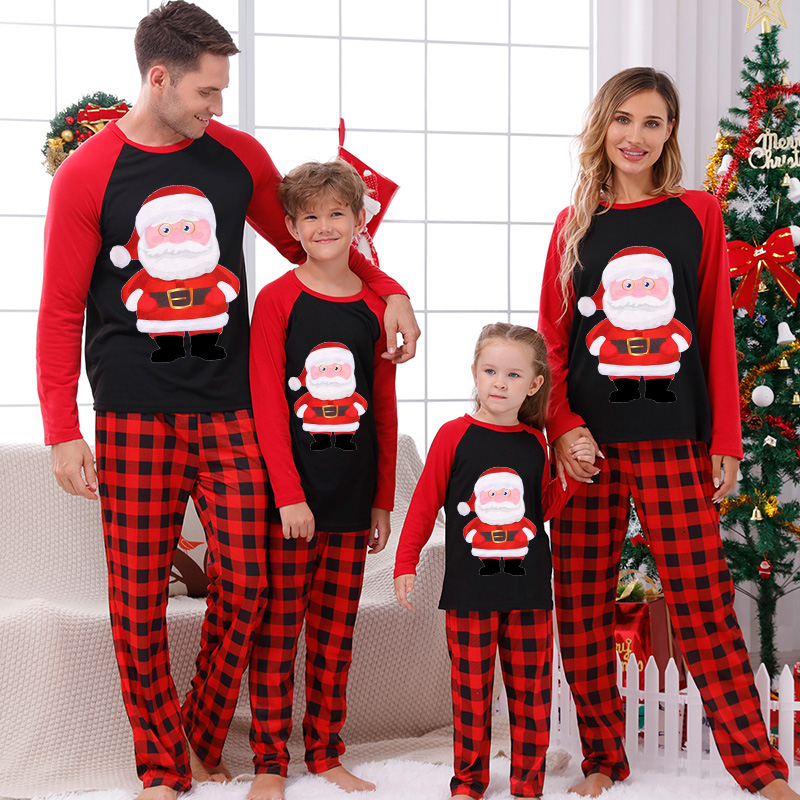 Christmas Matching Family Pajamas Santa Claus Black And Red Pajamas Set