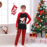 Christmas Matching Family Pajamas Christmas Elephant With Santa Claus Black And Red Pajamas Set
