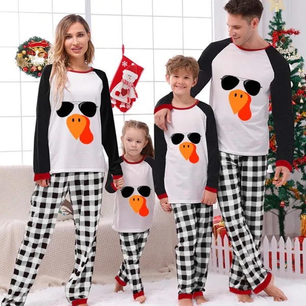 Thanksgiving Day Matching Family Pajamas Turkey With Sunglasses White Pajamas Set