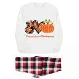Thanksgiving Day Matching Family Pajamas Peace Love Thanksgiving Pumpkin White Pajamas Set