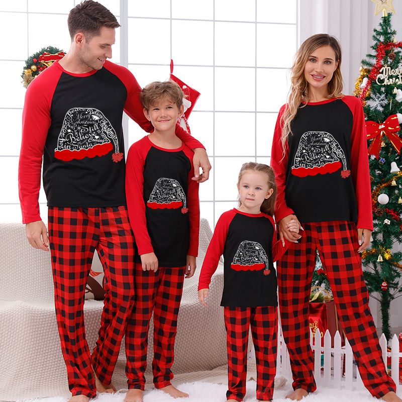 Christmas Matching Family Pajamas Christmas Hat Black And Red Pajamas Set