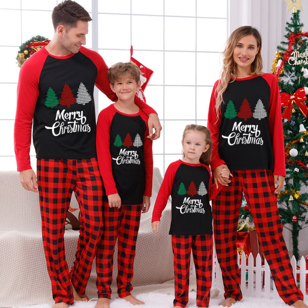 Christmas Matching Family Pajamas Three Trees Black And Red Pajamas Set