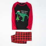 Christmas Matching Family Pajamas Christmas Tree Rex Dinosuar Black And Red Pajamas Set