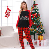 Christmas Matching Family Pajamas Merry Christmas Slogan Black And Red Pajamas Set