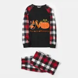 Thanksgiving Day Matching Family Pajamas Peace Love Thanksgiving Pumpkin Black And Red Plaids Pajamas Set