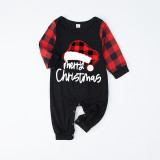 Christmas Matching Family Pajamas Plaids Hat Merry Christmas Slogan Black And Red Pajamas Set