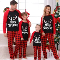 Christmas Matching Family Pajamas Merry Christmas Deer Antler Black And Red Pajamas Set