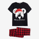 Christmas Matching Family Pajamas Cartoon Mouse With Christmas Hat Black Pajamas Set