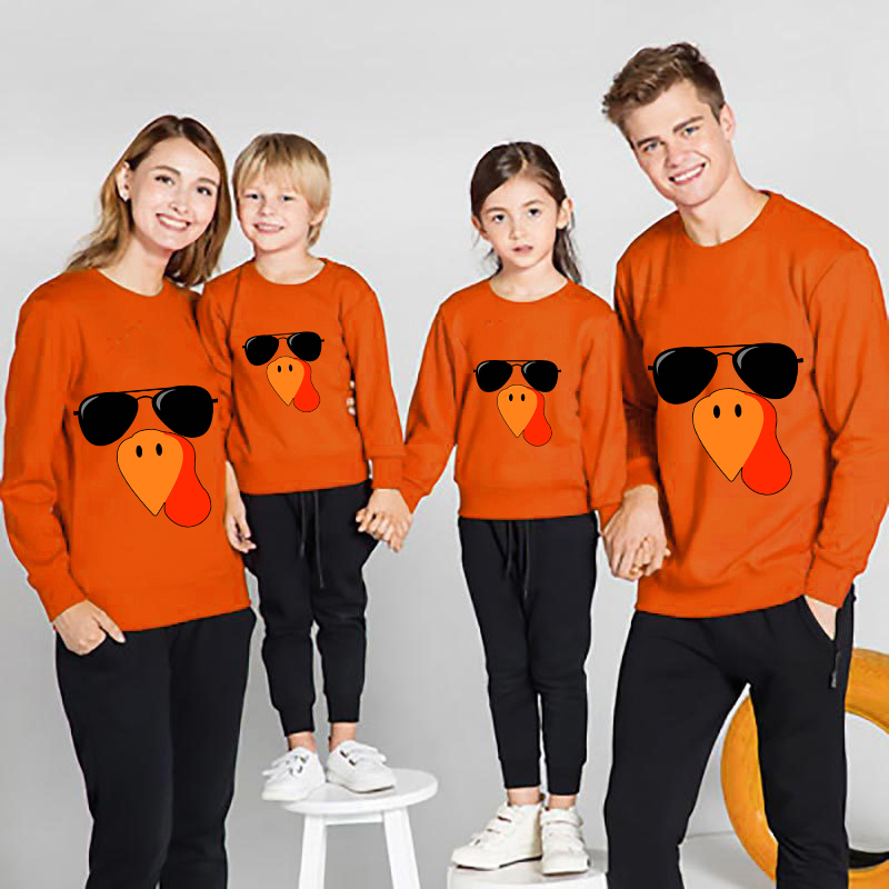 Family Thanksgiving Day Multicolor Matching Sweater Turkey With Sunglasses Pullover Hoodies